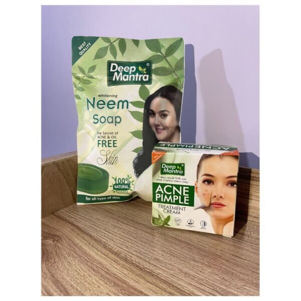 Deep Mantra Acne Pimple Treatment Cream & Deep Mantra Whitening Neem Soap Bundle
